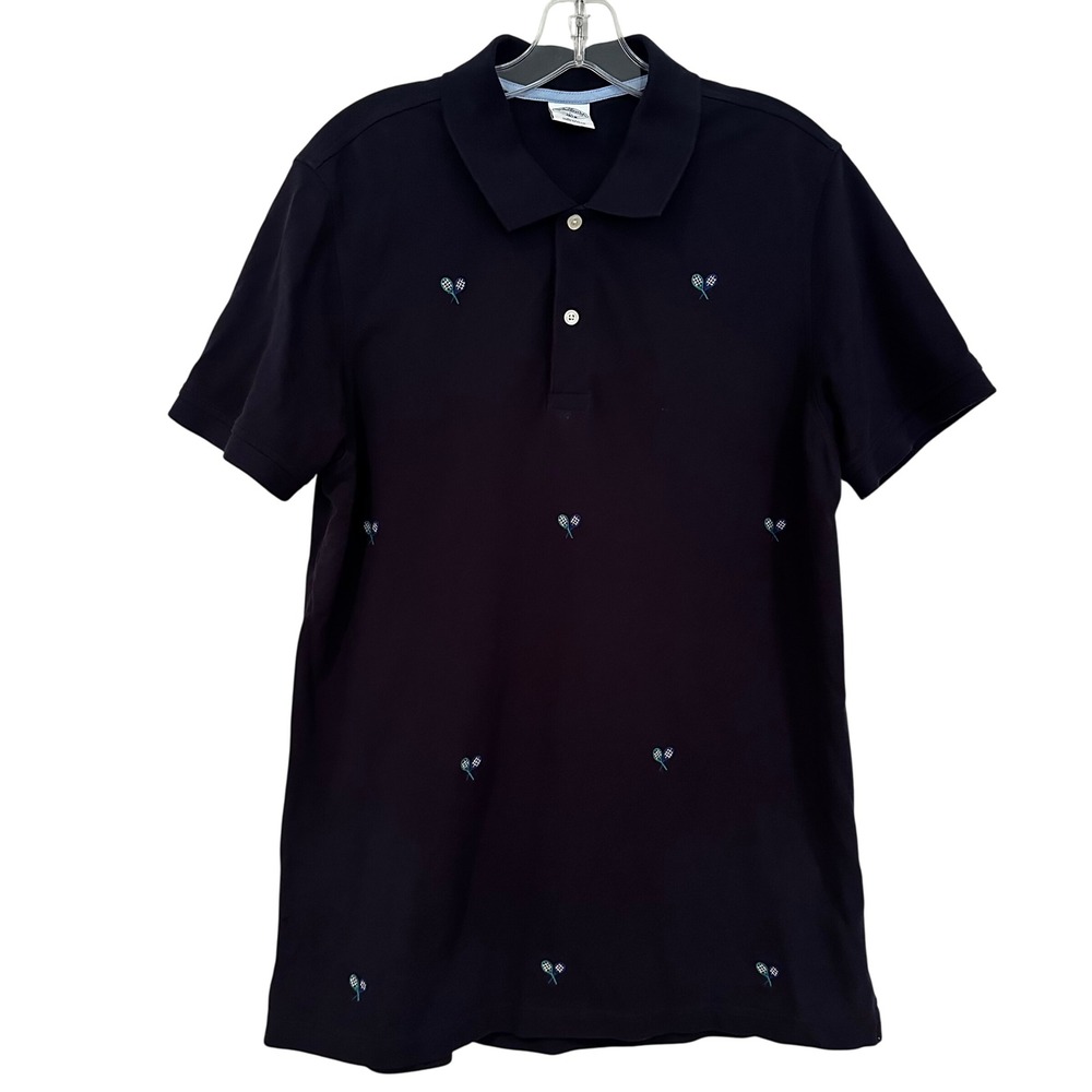 Brooks Brothers Embroidered Tennis Polo Men's Large Slim Fit Navy Preppy Classic - Picture 2 of 5